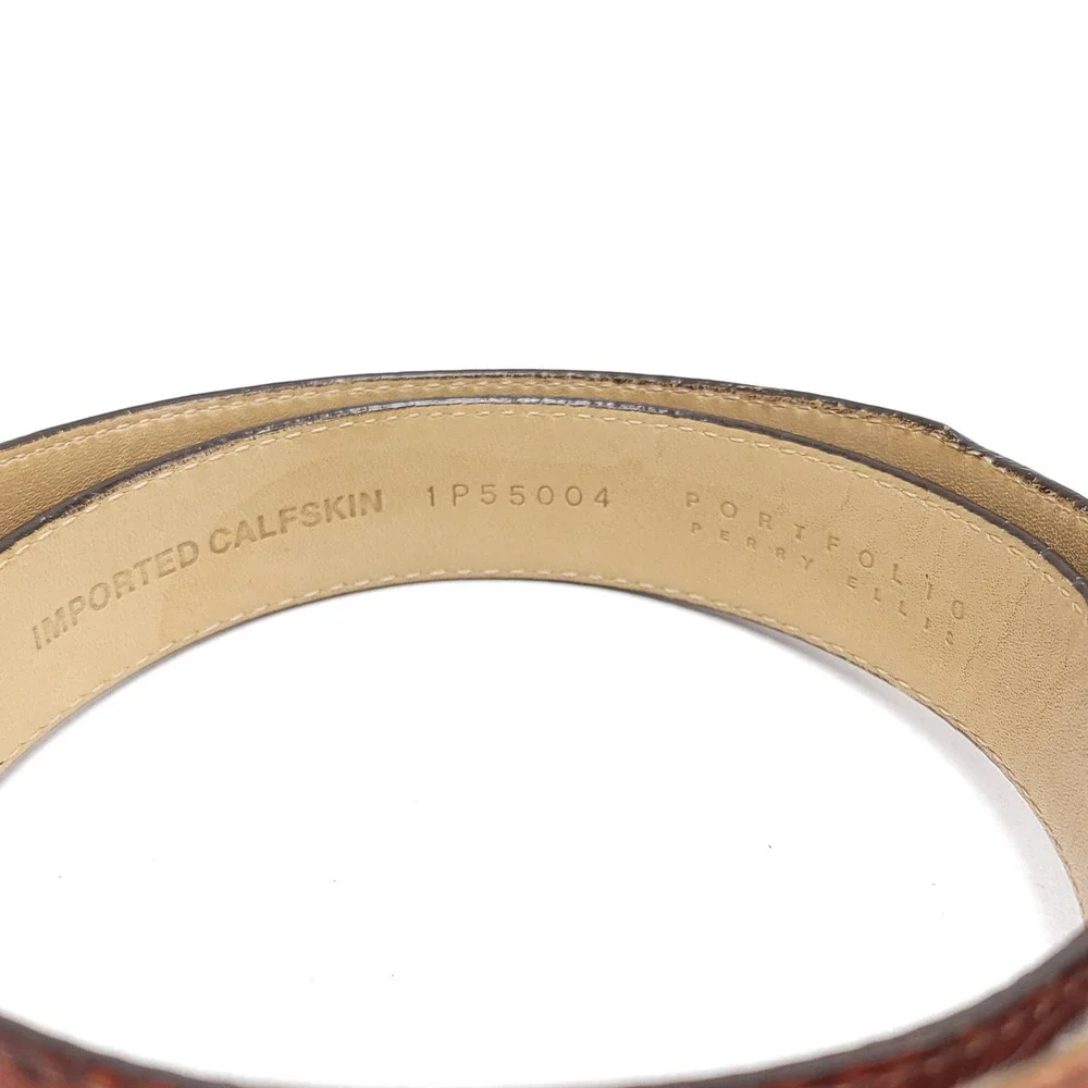 Perry Ellis Portfolio Mens Brown Croc Embossed Leather Belt Made in Italy 34-85